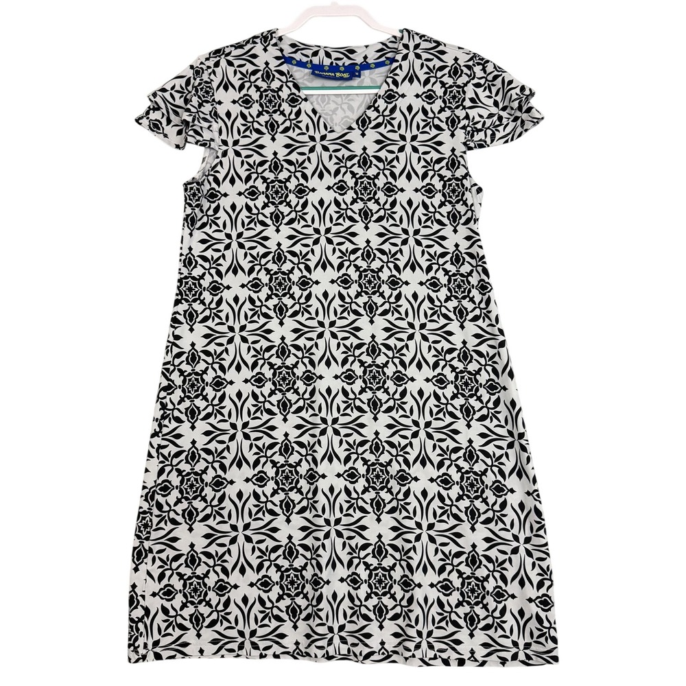 Banana Boat Dress Womens Medium White Black Geometric UPF 50+ Swim Cover‎ Up